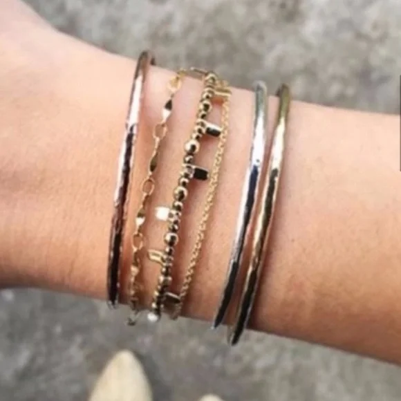 Stella & Dot | Dainty Gold Rose Gold Silver Bracelet Hammered Metal Cuffโฆ - Picture 4 of 6